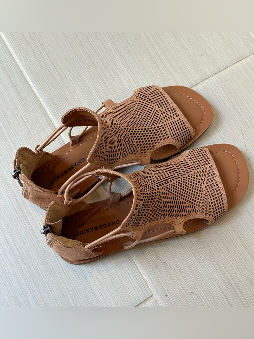 Lucky Brand Cognac Laser-Cut Slingback Sandals